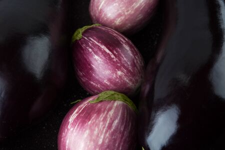 Classic and purple striped eggplants closeupの写真素材