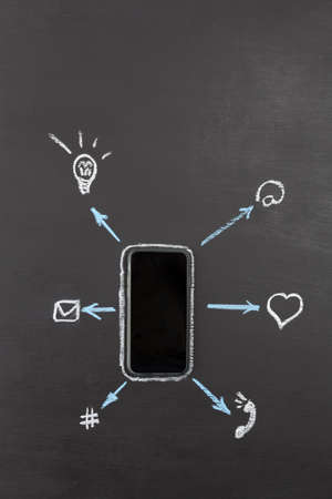 Capabilities of modern mobile phone concept drawn with chalk on blackboard with copy space.の写真素材