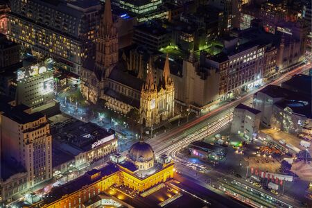 Melbourne, Australia - August 27, 2016: Aerial view of Flinders Street Station and St. Paul's...