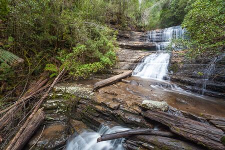 Lady Barron waterfall cascading down the rocks at Mount Field National Park, Tasmania, Australiaの写真素材