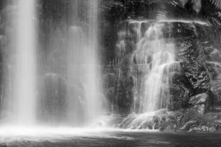 Famous Russell Falls closeup in black and white. Mount Field National Park, Tasmania, Australiaの写真素材