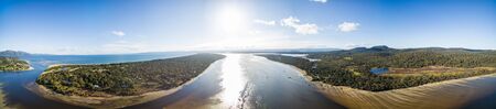 360 aerial panorama of Swanwick Bay and surroundings, near Freycinet National Park, Tasmania, Australiaの写真素材
