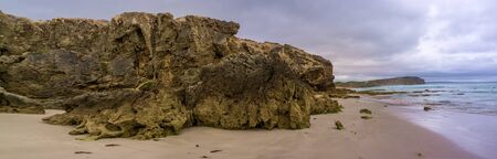 Panorama of beautifu eroded rocks on Pennington Bay beach. Kangaroo Island, South Australiaの写真素材