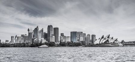 Skyline of Sydney CBD with Opera House stylized in black and white stylized in black and whiteのeditorial素材