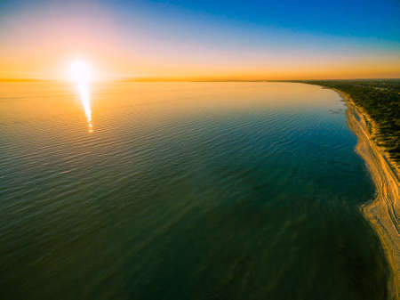 Beautiful sunset high above ocean and coastline