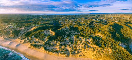 Aerial panorama of beautiful coastline at sunset. Mornington Peninsula, Melbourne, Australia