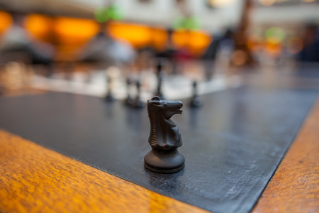 Vintage horse chess piece on blurred background closeup with copy spaceの写真素材