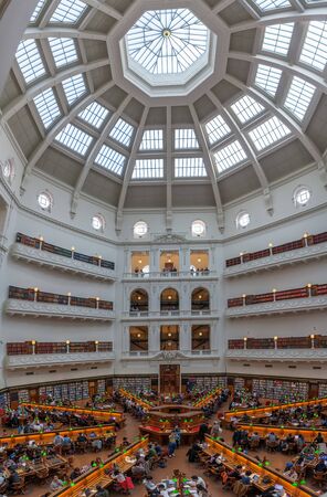 Melbourne, Australia - July 29, 2017: State Library of Victoria reading room filled with peopleのeditorial素材