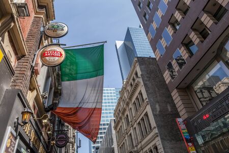Melbourne, Australia - September 20, 2017: Irish flag hanging above Irish pub entrance in Melbourne CBDのeditorial素材