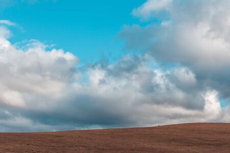 Minimalistic landscape - nothing but meadow, clouds, and skyの写真素材