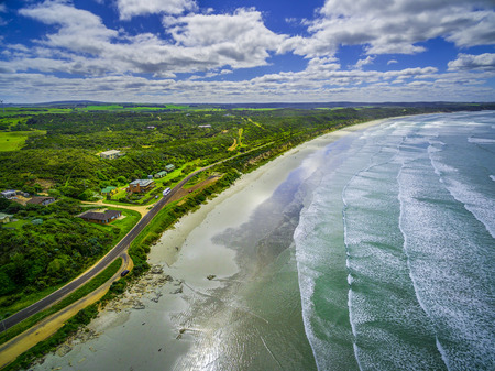 Aerial view of beautiful beach of Cape Bridgewater, Victoria, Australiaの写真素材