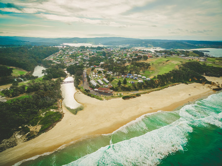 Aerial view of town of Narooma, NSW, Australiaの写真素材