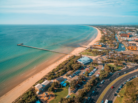 Aerial view of Frankston pier and coastline. Melbourne, Australiaの写真素材