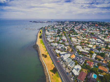 Aerial view of Williamstown coastal suburb in Melbourne, Australiaの写真素材