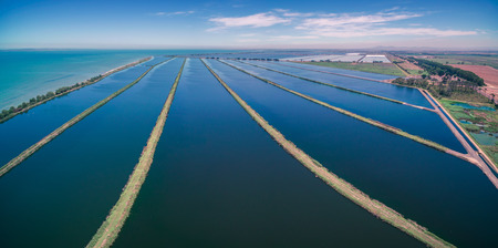 Water treatment plant pool in Melbourne, Australia - panoramic landscapeの写真素材