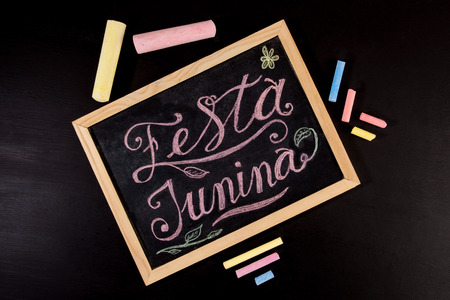 Festa Junina - colorful hand drawn chalk lettering poster