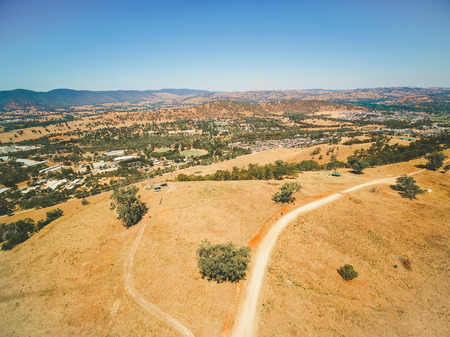 Aerial landscape of rural settlements in Australiaの写真素材