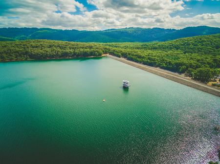 Aerial view of Silvan Reservoir lake and Dam in Melbourne, Australia.の写真素材