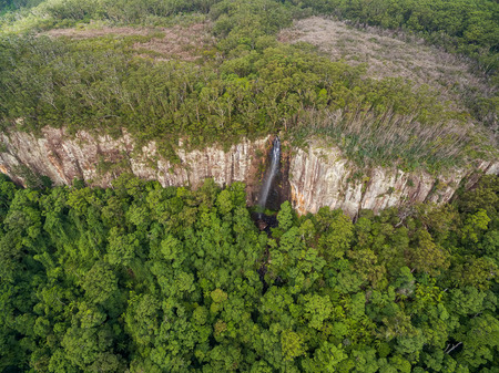 Aerial landscape of Rainbow Falls in Springbrook  national park, QLD, Australiaの写真素材
