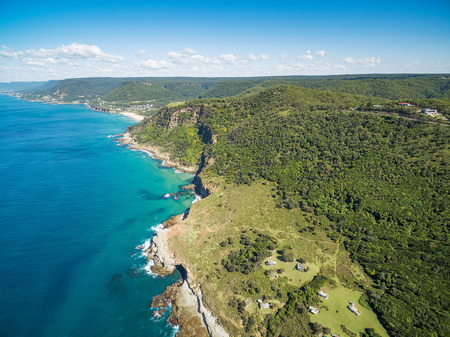 Aerial view of scenic ocean coastline near Grand Pacific Drive, Sydney, Australia