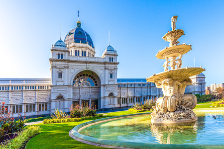 Royah Exhibition Building and fountain in Melbourne, Australiaのeditorial素材