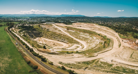 Aerial panorama of big limestone mine and mountains in Australiaの写真素材