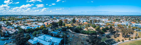 Aerial panorama of Melbourne suburbs on bright summer dayの写真素材