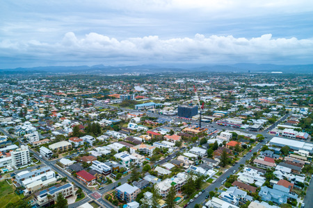 Mermaid Beach and Mermaid Waters suburbs on the Gold Coast, Australia - aerial viewの写真素材