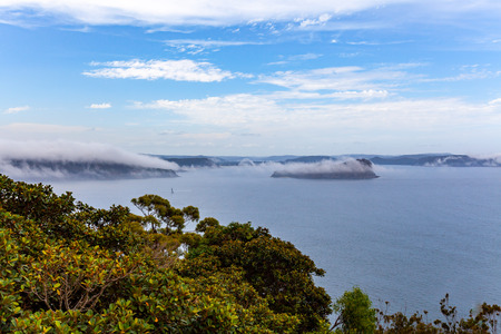 View of Broken Bay from Ku-ring-gai West Head lookout in Sydney, Australiaの写真素材