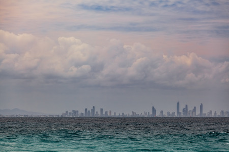 Gold Coast city skyline across the oceanの写真素材