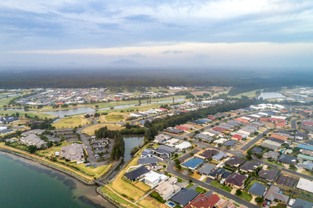 Aerial view of Harrington township at duskの写真素材