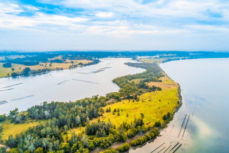 Manning River and Millers Creek - aerial viewの写真素材
