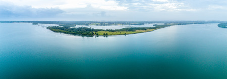 Wide aerial panorama of Manning River with copy space. Harrington, New South Wales, Australiaの写真素材