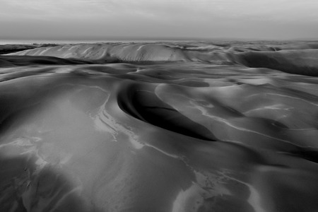 Scenic dunes at sunrise. Black and white image.の写真素材