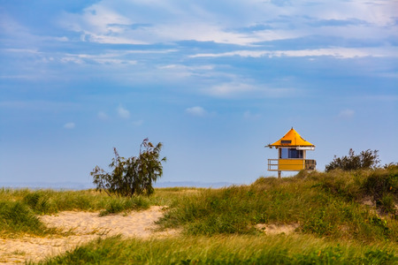 Yellow lifeguard shack on the Gold Coast, Queensland, Australiaの写真素材