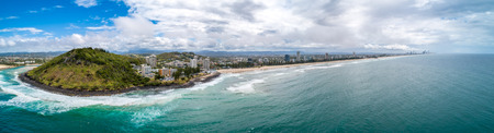 Wide aerial panorama of Burleigh Heads ocean coastline and national park. Gold Coast, Queensland, Australiaの写真素材