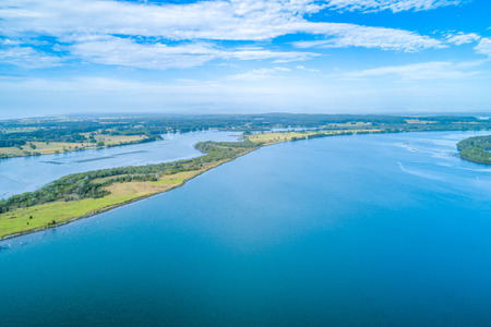 Manning River and countryside - aerial landscape with copy spaceの写真素材