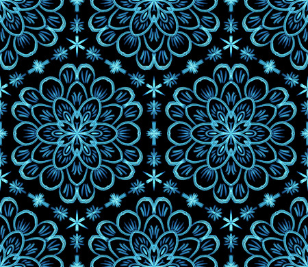 Flowers in winter frost and glow - hand drawn seamless patternの写真素材