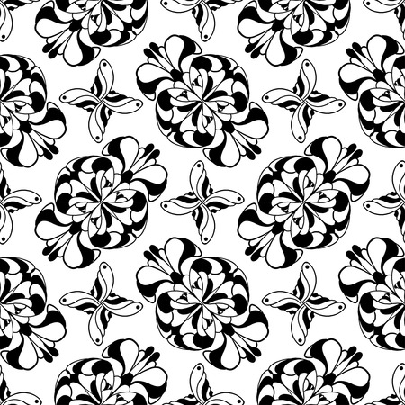 Black and white seamless pattern - nature conceptの写真素材