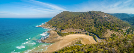 Aerial panorama of Great Ocean Road in Victoria, Australiaの写真素材