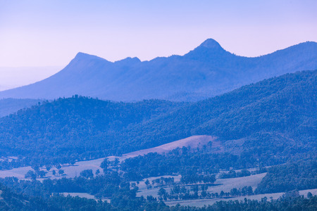 Yarra Ranges national park landscape with forest and mountainsの写真素材