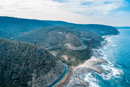 Bends of the famous Great Ocean Road - aerial viewの写真素材