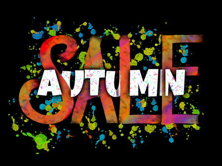 Autumn Sale lettering composition with glowing ink blots on black backgroundの写真素材