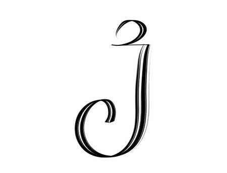 Elegant letter J hand lettered in black on white backgroundの写真素材