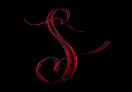 Capital letter S - glowing brush lettering on black backgroundの写真素材