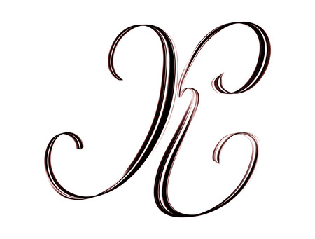 Beautiful letter K hand lettered on white backgroundの写真素材