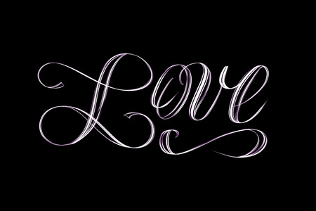 Love - elegant hand lettering in white isolated on black backgroundの写真素材
