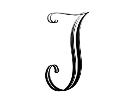J - capital script letter in black isolated on white backgroundの写真素材