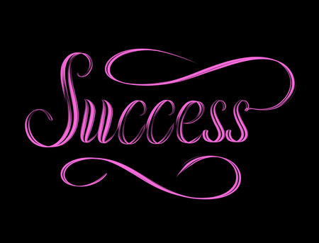 The word Success hand lettered in glowing pink isolated on black backgroundの写真素材