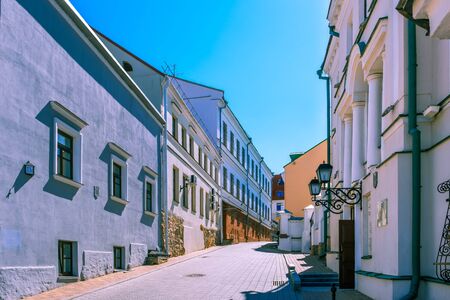 Paved streets of historic city center in Minsk, Belarusの写真素材